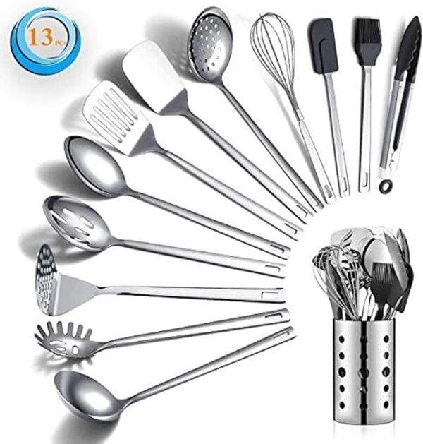 Stainless Steel Kitchen Utensils Set with Holder