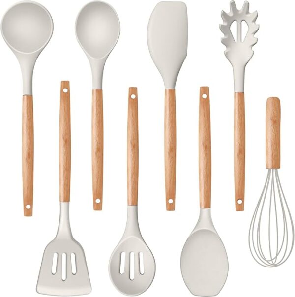 P&P CHEF 8-Piece Silicone Kitchen Utensil Set with Wooden Handles