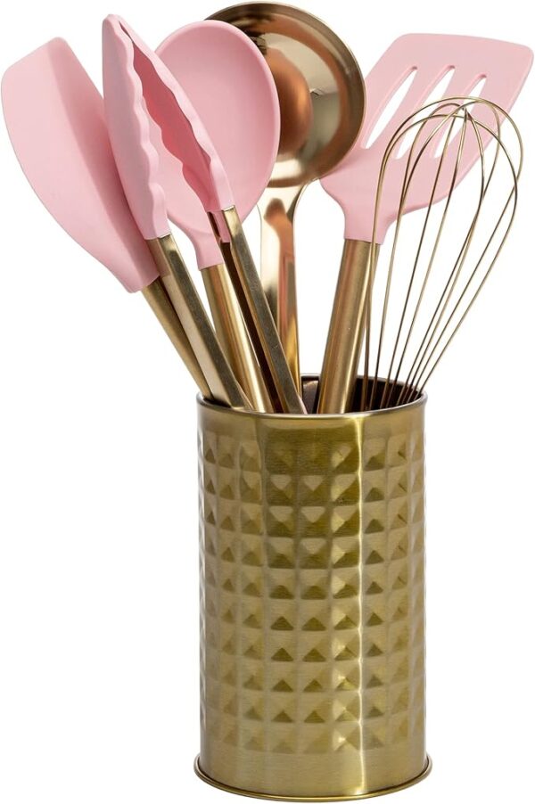 Paris Hilton 7-Piece Kitchen Tool Crock Set – Pink & Gold