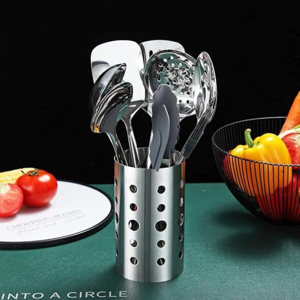Stainless Steel Kitchen Utensils Set with Holder - Image 2