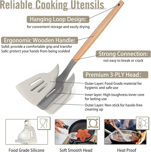 P&P CHEF 8-Piece Silicone Kitchen Utensil Set with Wooden Handles - Image 3