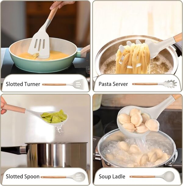 P&P CHEF 8-Piece Silicone Kitchen Utensil Set with Wooden Handles - Image 4