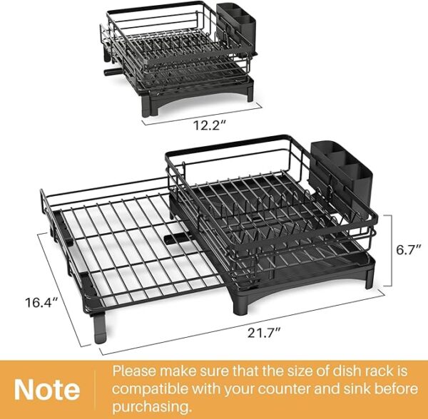 Expandable Dish Drying Rack with Utensil Holder (Black) - Image 5