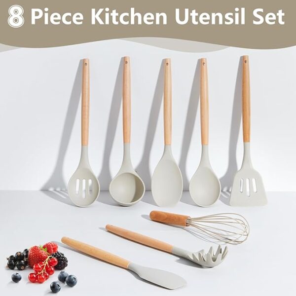 P&P CHEF 8-Piece Silicone Kitchen Utensil Set with Wooden Handles - Image 5