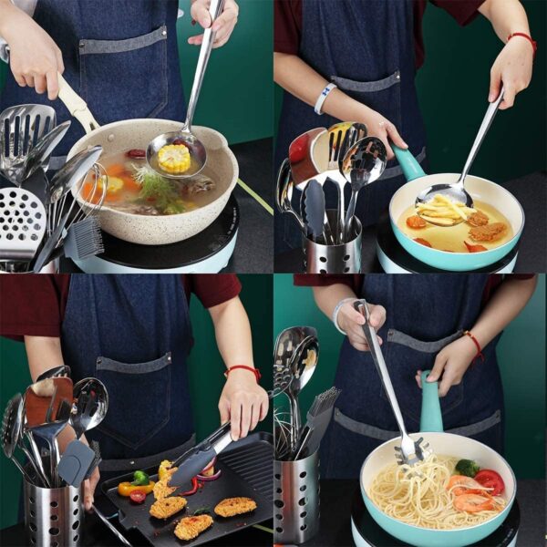 Stainless Steel Kitchen Utensils Set with Holder - Image 6