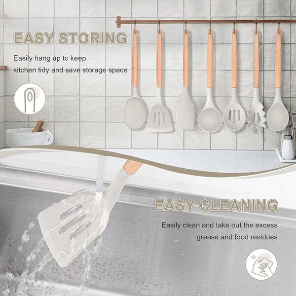 P&P CHEF 8-Piece Silicone Kitchen Utensil Set with Wooden Handles - Image 7